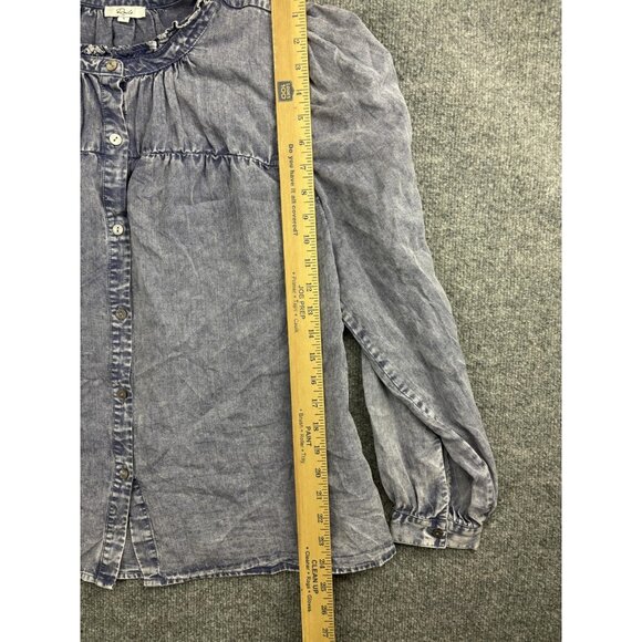 Rails Shirt Womens Large Blue Camille Sapphire Acid Wash Ruffle Button - Picture 3 of 6